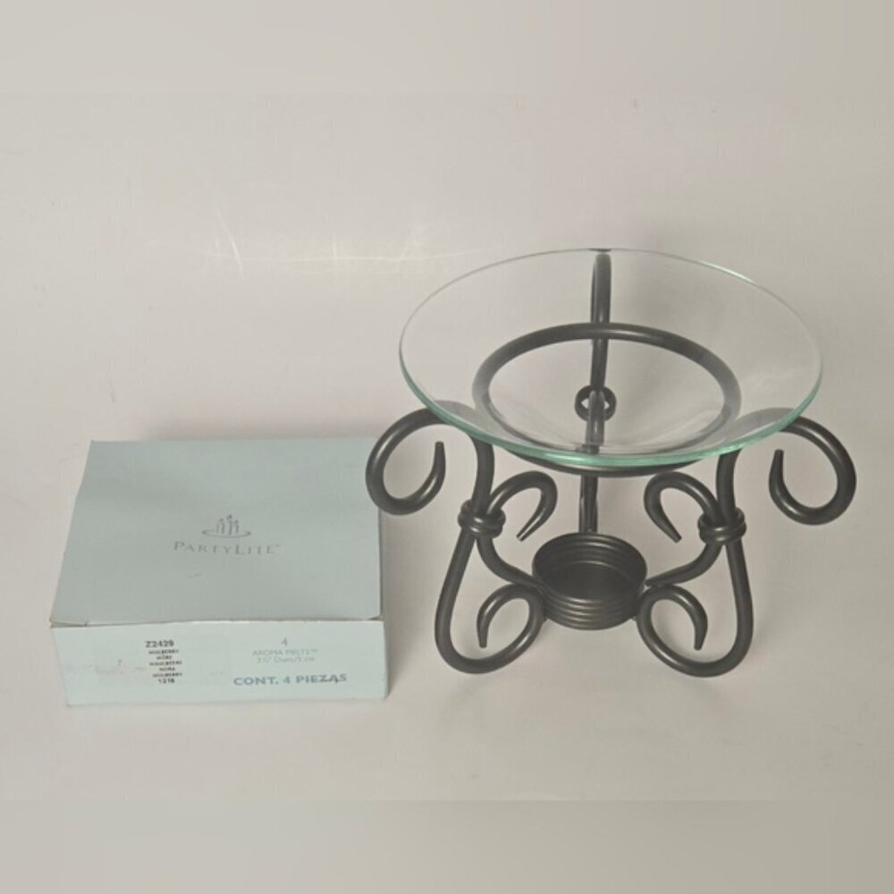 Partylite Wax Melt Burner Oil Warmer Glass Dish Wrought Iron